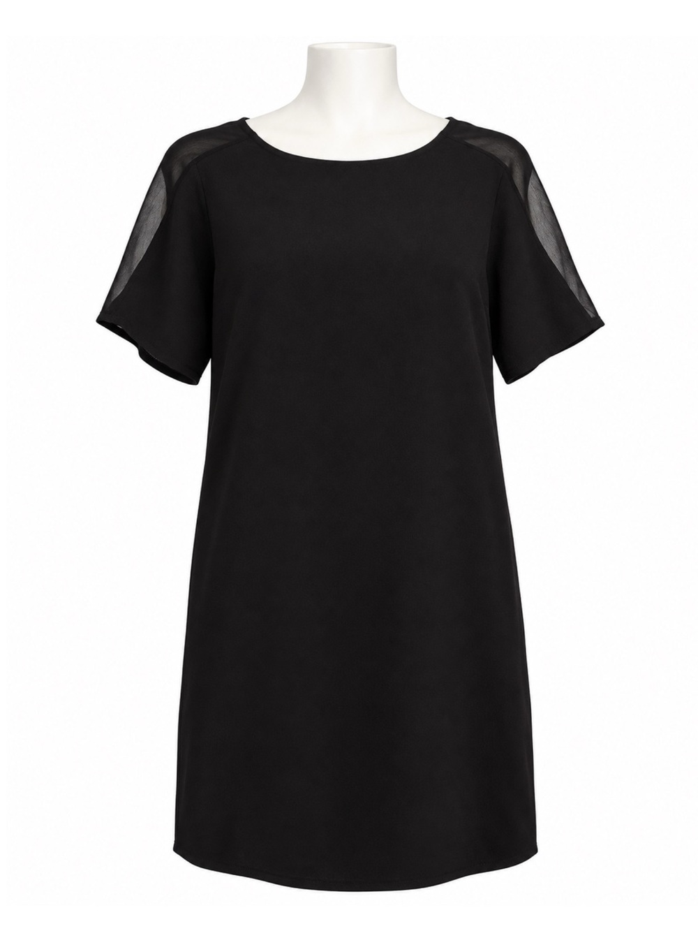 Size S Everly Women’s Black Sheer Panel Short Sleeve Shift Dress Zipper Back USA